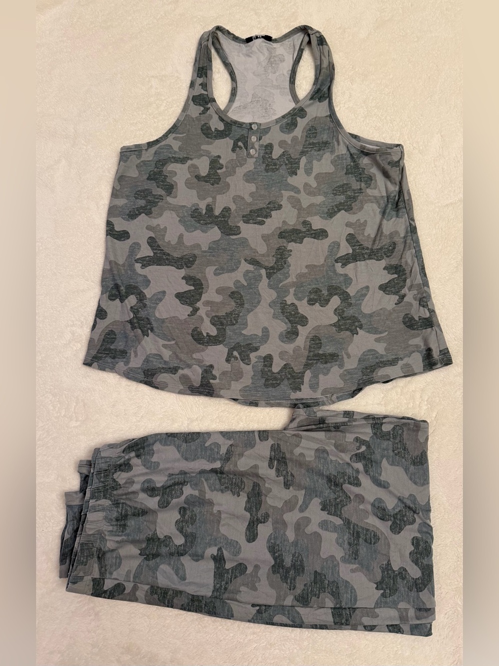 Roudelain Camo Pajama Set Large Gray Camouflage Tank Top & Jogger Pants 2 Pc
